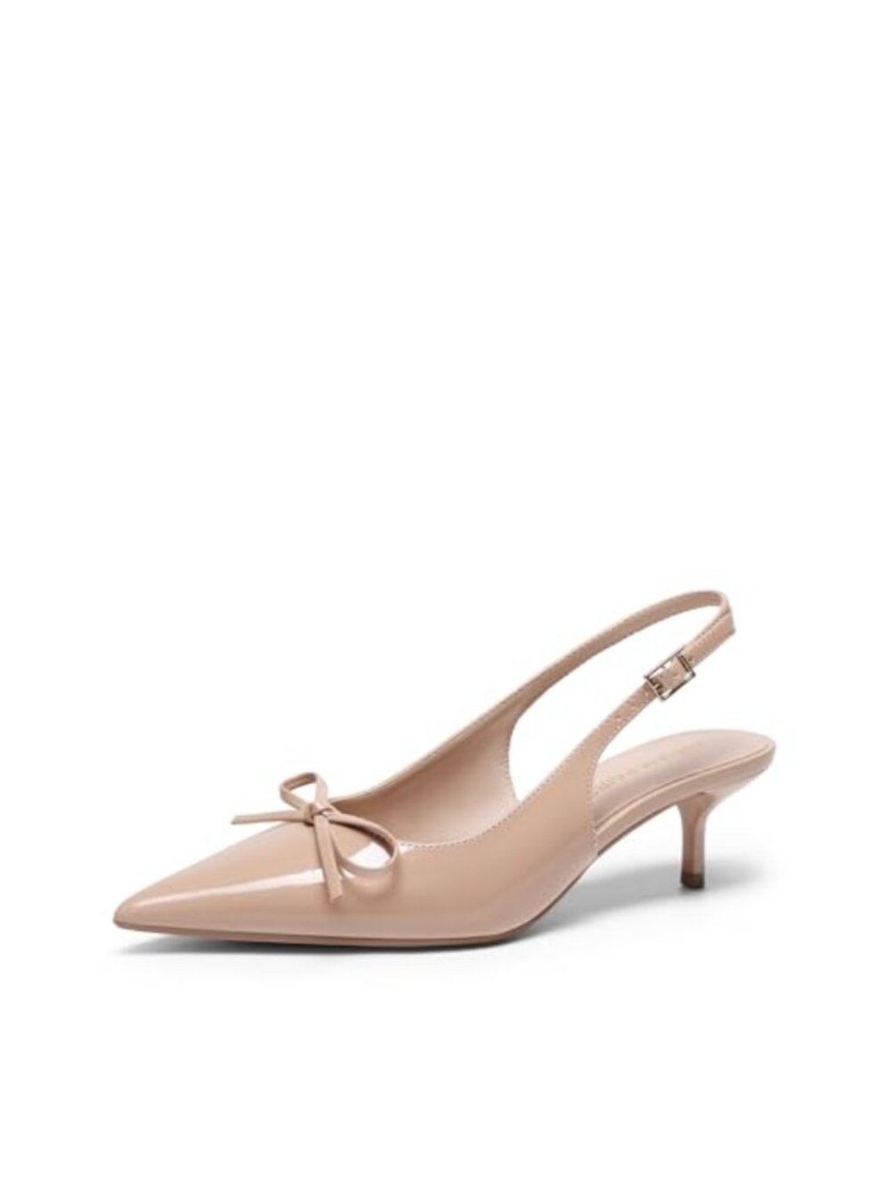 Slingback Kitten Heels Pumps with Bow Pointed Toe Faux Leather